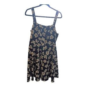 Floral Print Strappy Summer Dress - Black and Cream